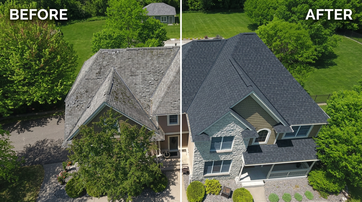 Before and after roof replacement on a GTA home